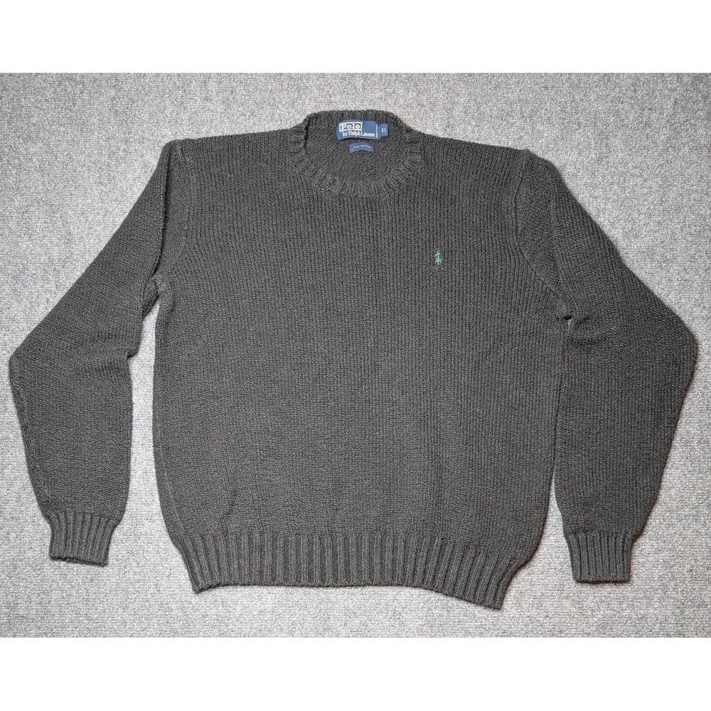 Vtg Polo Ralph Lauren Knit Sweater Mens XL Black Crewneck Vintage Green Pony